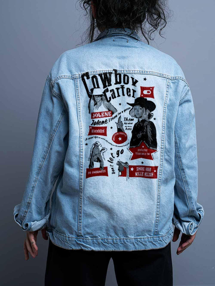 Jaqueta Jeans Oversize Unissex Cowboy Carter Poster Alucarva