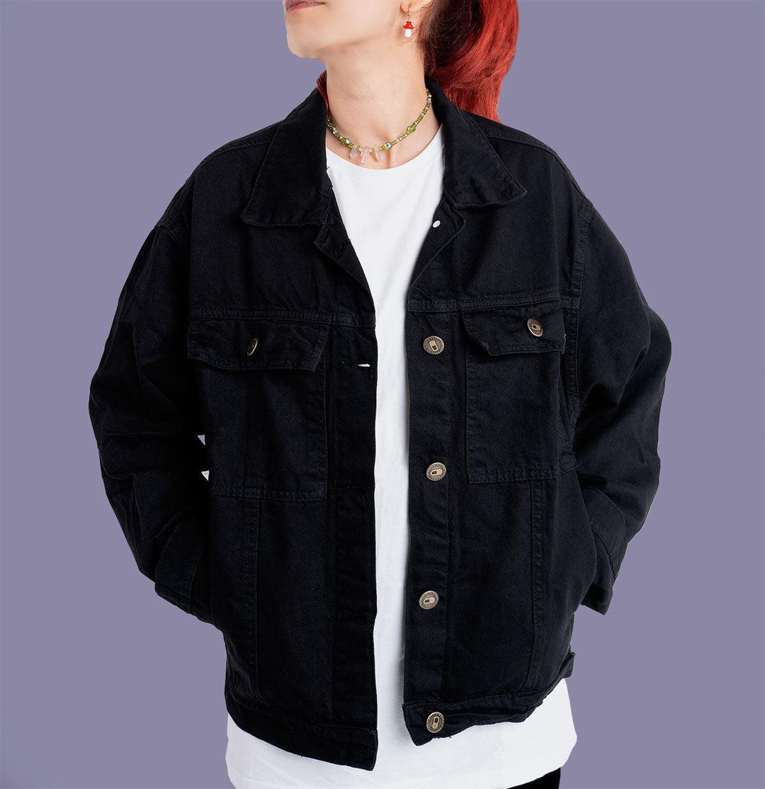 Jaqueta Jeans Preta Oversized Unissex Demi Lovato Fan Club - Cápsula Shop