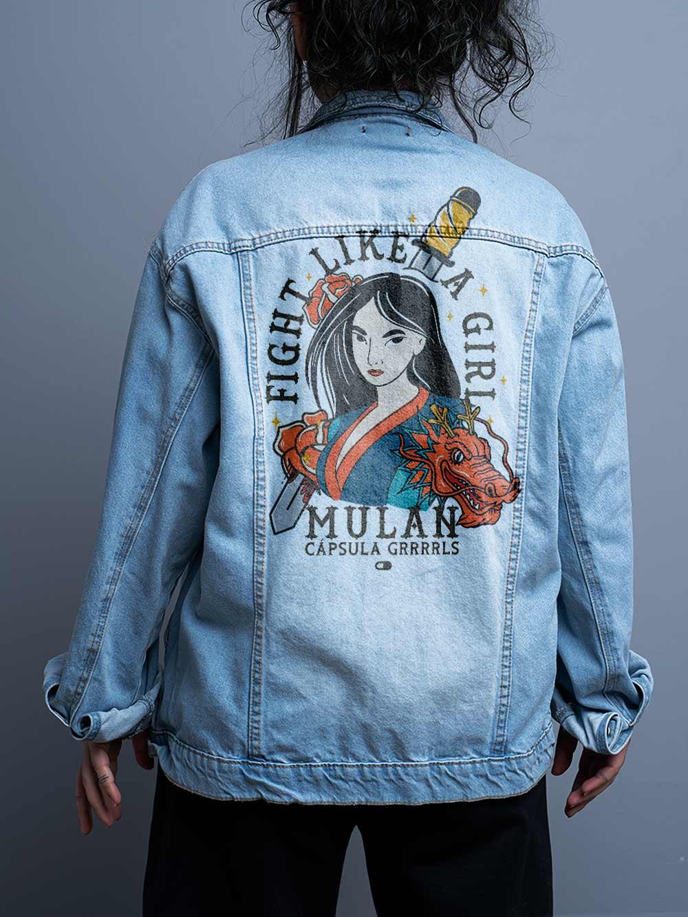 Jaqueta Jeans Oversize Unissex Fight Like a Girl Mulan - Cápsula Shop