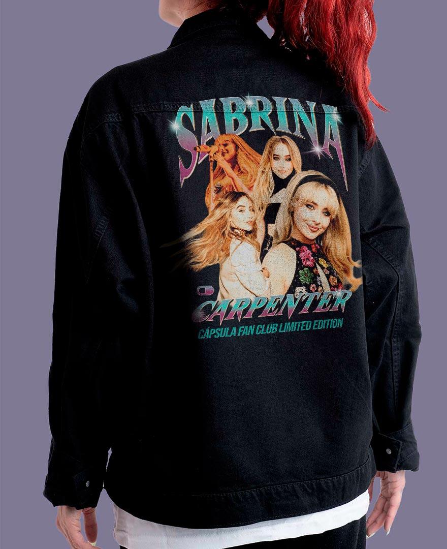 Jaqueta Jeans Preta Oversize Unissex Sabrina Carpenter Fan Club - Cápsula Shop